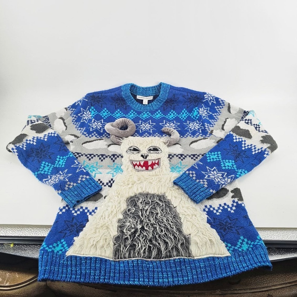 Celebrate Together Ugly Sweater Men's Small Blue Yeti Abominable Snowman